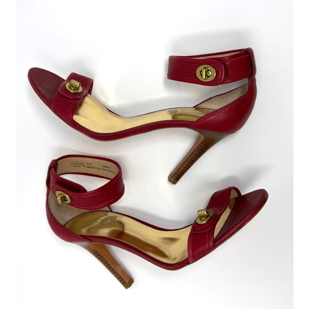 Coach Harleigh Red Leather Ankle Strap Heels 9B